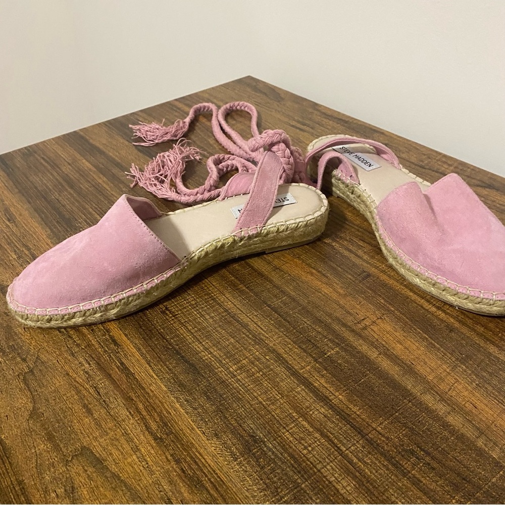 Steve Madden Pink Suede Espadrille Lace-Up Flats - Picture 2 of 7